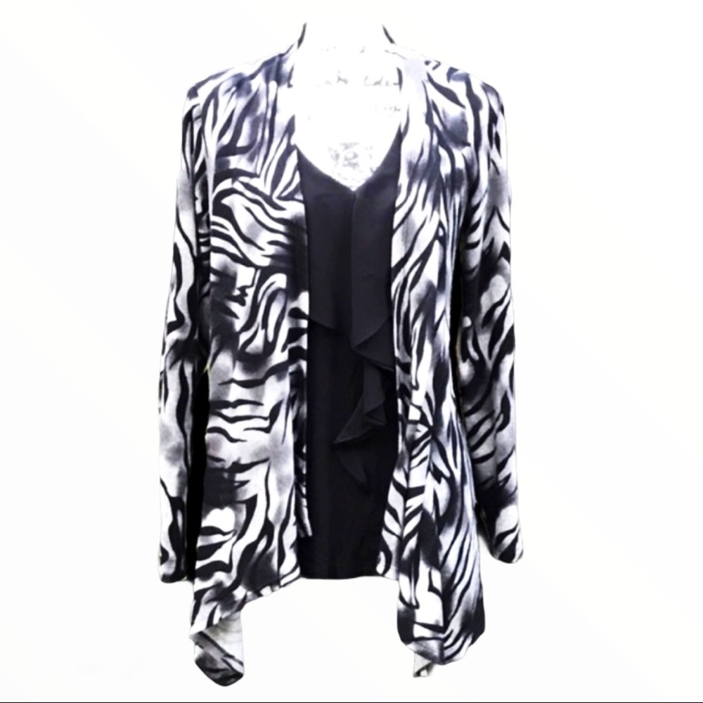 Allie & Rob Open Drape Front Zebra B&W Cardigan M